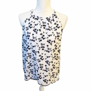 Ann Taylor Top Halter White Black  Floral Coquette Girl Cottage Core Romantic Sm